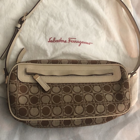 Vintage Salvatore Ferragamo Gancini Print Canvas Mini Shoulder Bag - Picture 3 of 13